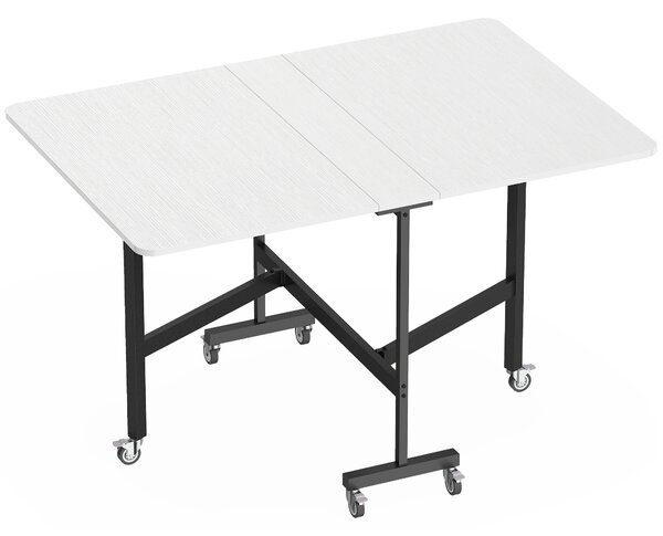 Tavolo Pieghevole per 4-6 Persone 120x80x73 cm con 2 Ribalte e Ruote con Freno Struttura in Acciaio Bianco Legno