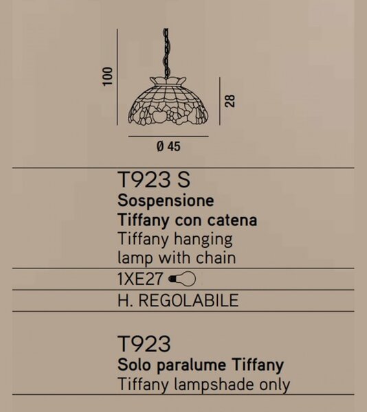 Lampadario classico perenz fruit t923 s led e27 sospensione vetro tiffany artigianale - Perenz