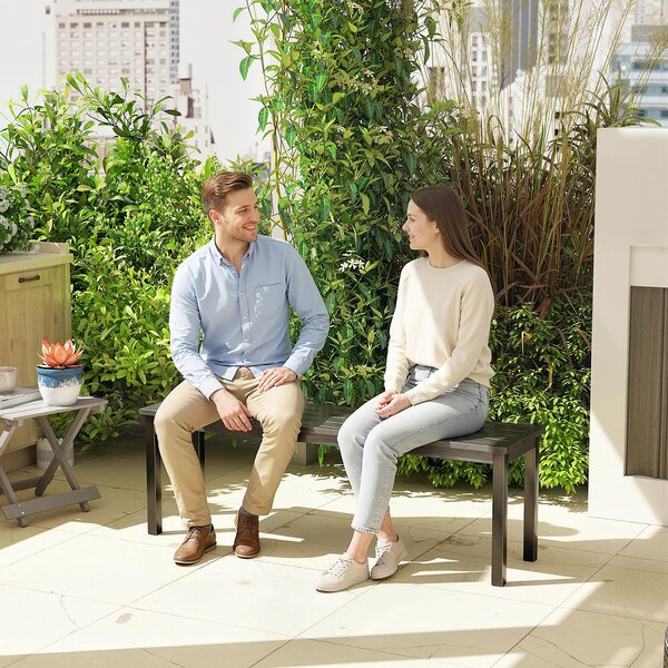 Panchina da Giardino 2 Posti 130x34x43 cm a Doghe Effetto Legno Struttura in Acciaio Grigio