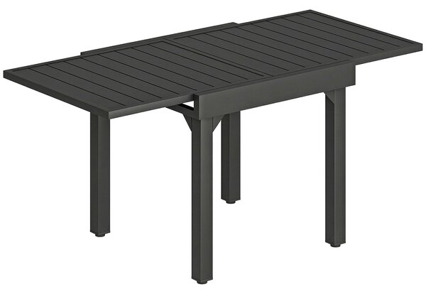 Tavolo da Giardino Allungabile 80-160x80x75 cm con Piano a Doghe in Alluminio e Acciaio Nero