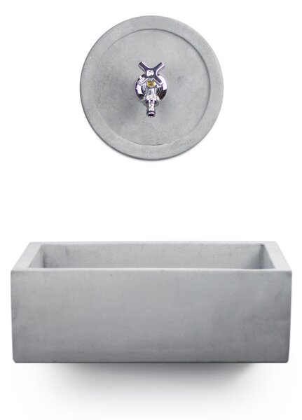 Lavello Rettangolare da Esterno 45x35 cm con Rosone Installazione a Muro in Cemento Madrid Grigio