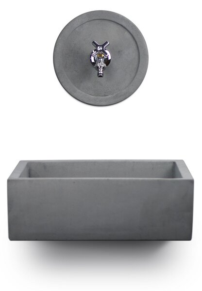 Lavello Rettangolare da Esterno 45x35 cm con Rosone Installazione a Muro in Cemento Madrid Antracite