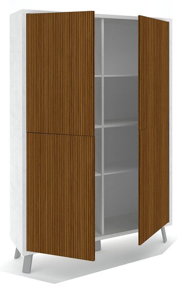 Mobile Soggiorno Madia Alta 4 Ante 108x41x161 cm Ossido Bianco e Rovere Dogato