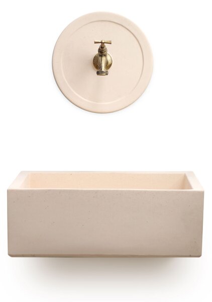 Lavello Rettangolare da Esterno 45x35 cm con Rosone Installazione a Muro in Cemento Madrid Rosa Antico