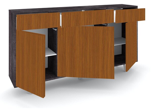 Mobile Soggiorno Madia 3 Ante 3 Cassetti 164x41x92 cm Ossido Nero e Rovere Dogato