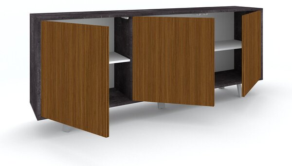Mobile Soggiorno Madia 3 Ante 177x41x74 cm Ossido Nero e Rovere Dogato