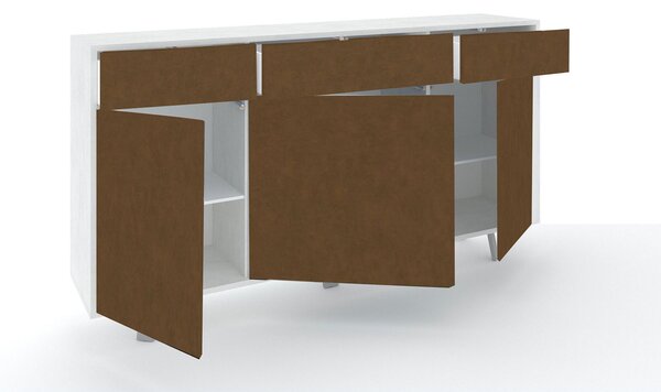 Mobile Soggiorno Madia 3 Ante 3 Cassetti 164x41x92 cm Ossido Bianco e Ruggine