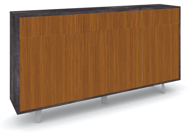 Mobile Soggiorno Madia 3 Ante 3 Cassetti 164x41x92 cm Ossido Nero e Rovere Dogato