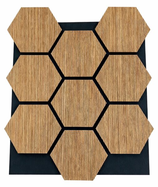 Set 12 Pannelli Decorativi 62x76 cm Motivo Esagonale in MDF e Feltro PET Rivestimento Murale Fonoassorbente Rovere