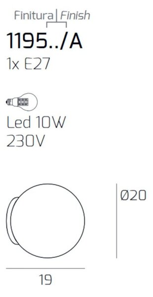 Applique moderno top light mars 1195bi a e27 led vetro metallo - Top Light