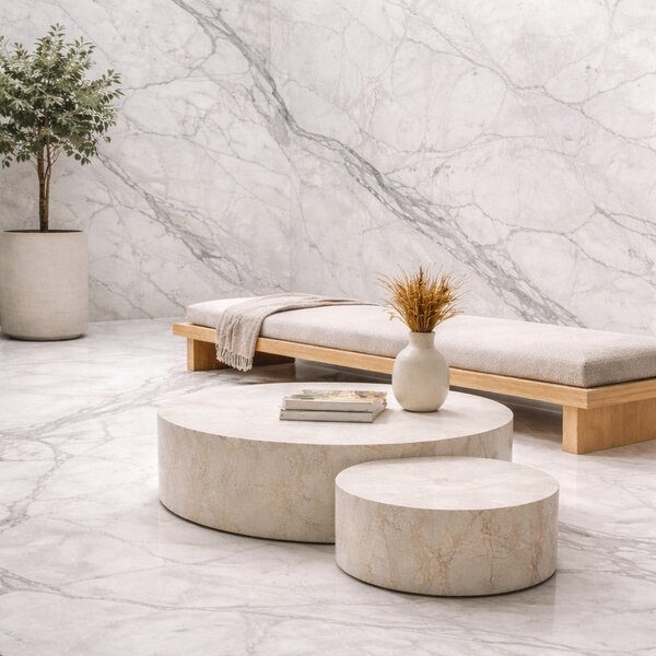 Set 6 Pannelli Decorativi Area 4,3 mq 120x60 cm Rivestimento Murale Effetto Marmo in PVC Bianco
