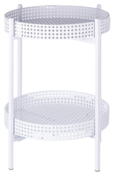 Tavolino Ø36x60 cm 2 Ripiani Effetto Paglia Di Vienna in Ferro Bianco