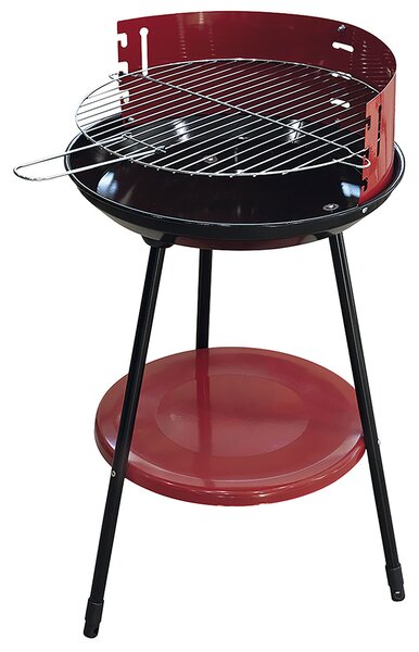 Barbecue a Carbone Carbonella Rotondo Ø42x77 cm con Vassoio in Acciaio al Carbonio Rosso