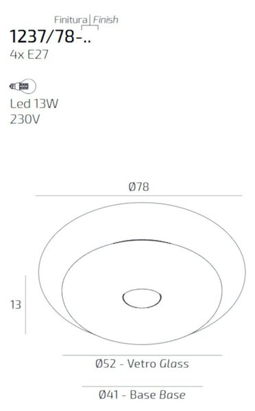 Plafoniera moderna top light chloe 1237 78 e27 led metallo vetro - Top Light