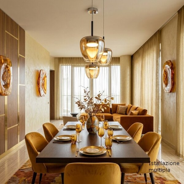 Lampadario moderno top light kylie 1236 p + r10t1 cr gx53 led metallo vetro pirex - Top Light