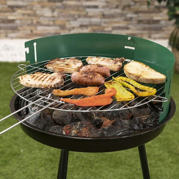 Barbecue a Carbone Carbonella Rotondo Ø42x77 cm con Vassoio in Acciaio al Carbonio Verde