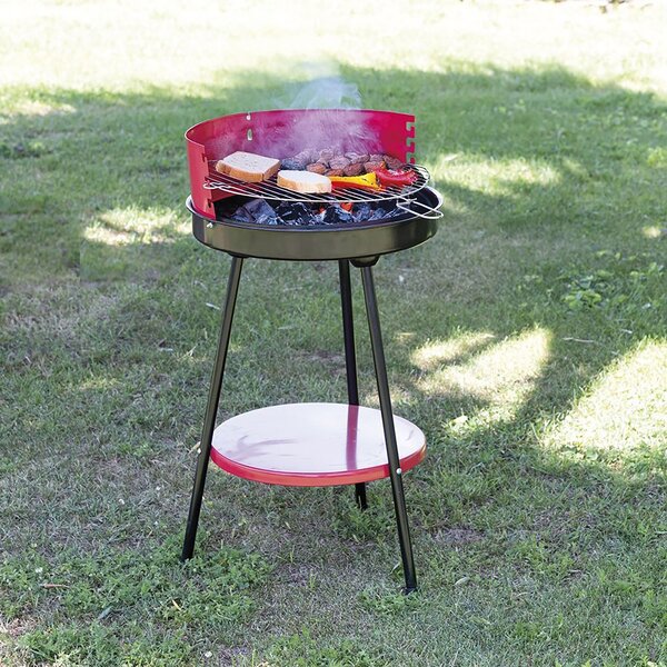 Barbecue a Carbone Carbonella Rotondo Ø42x77 cm con Vassoio in Acciaio al Carbonio Rosso