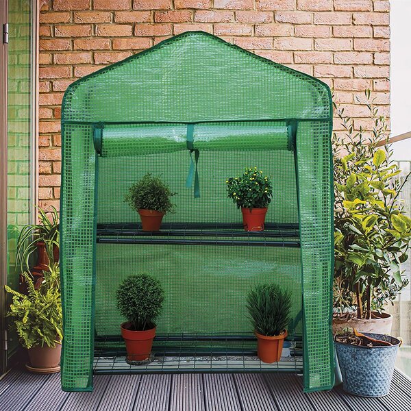 Serra da Balcone a 2 Ripiani 68x48x93 cm Telaio in Plastica e Struttura in Acciaio Verde