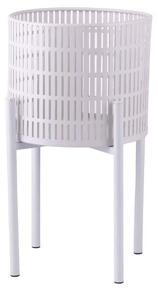 Set 2 Porta Vasi Ø20x36 cm e Ø25x43 cm con Piedistallo in Ferro Bianco