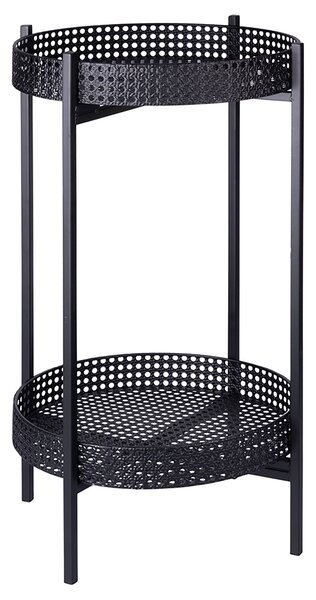 Tavolino Ø40x70 cm 2 Ripiani Effetto Paglia Di Vienna in Ferro Nero