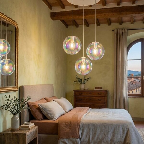 Lampadario moderno top light iris 1234 20x3+r40t3 bi e27 led metallo vetro iridescente - Top Light
