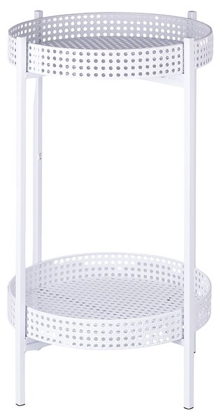 Tavolino Ø40x70 cm 2 Ripiani Effetto Paglia Di Vienna in Ferro Bianco
