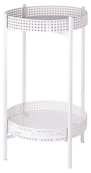 Tavolino Ø40x70 cm 2 Ripiani Effetto Paglia Di Vienna in Ferro Avorio