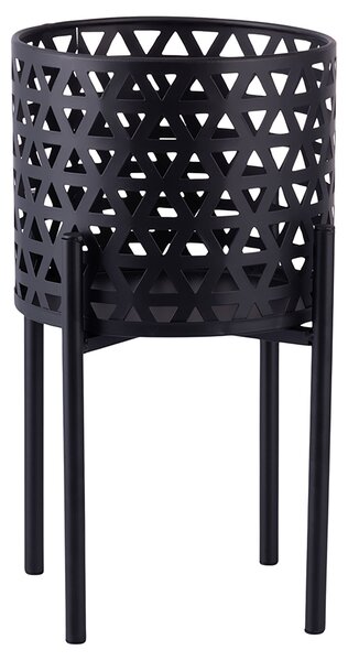 Set 2 Porta Vasi Ø20x36 cm e Ø25x43 cm con Piedistallo in Ferro Nero