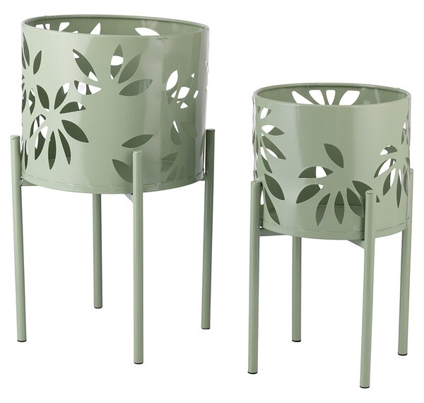 Set 2 Porta Vasi Ø20x36 cm e Ø25x43 cm con Piedistallo in Ferro Verde