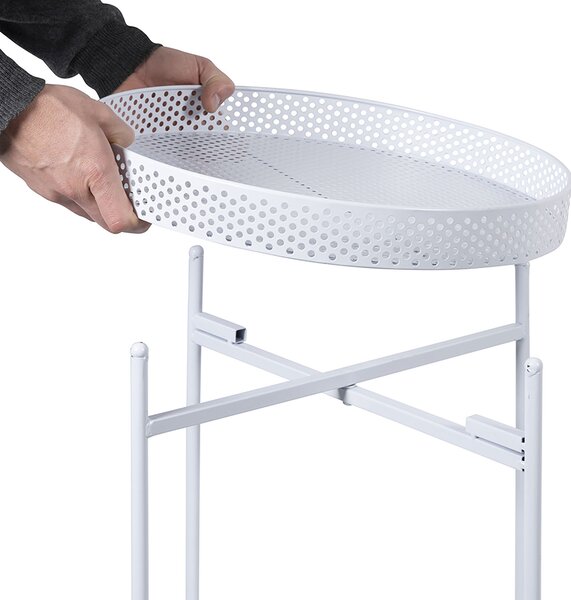 Tavolino Struttura Richiudibile Ø41x72 cm in Ferro Battuto Bianco