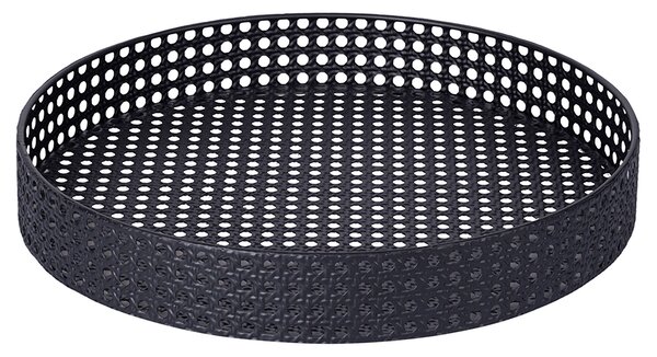 Tavolino Ø40x70 cm 2 Ripiani Effetto Paglia Di Vienna in Ferro Nero