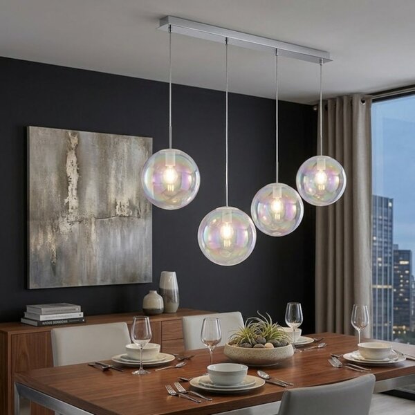 Lampadario moderno top light iris 1234 20x4+r80x4r4 cr e27 led metallo vetro iridescente - Top Light