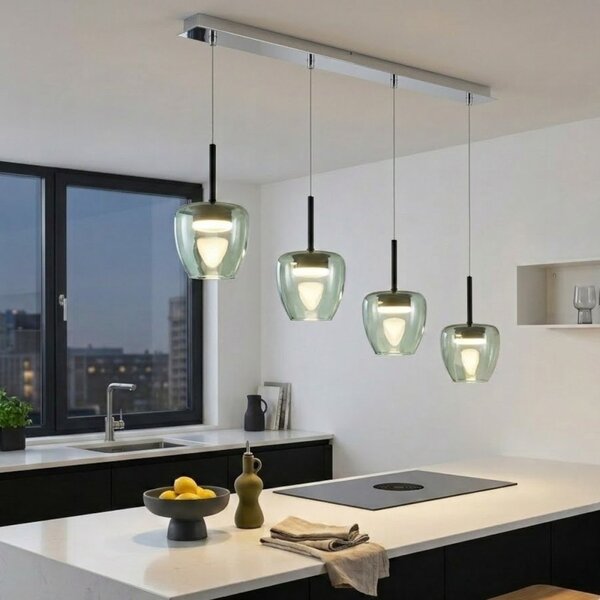 Lampadario moderno top light kylie 1236 4p + r80x4r4 cr gx53 led metallo vetro pirex - Top Light