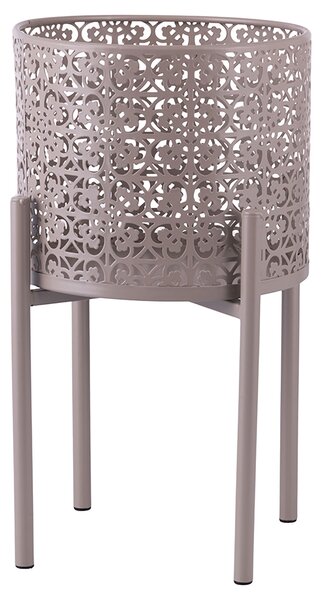 Set 2 Porta Vasi Ø20x36 cm e Ø25x43 cm con Piedistallo in Ferro Tortora