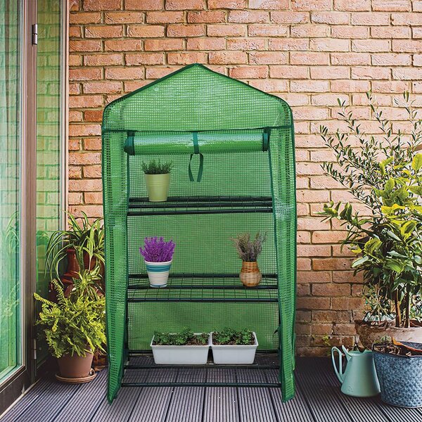 Serra da Balcone a 3 Ripiani 69x48x125 cm Telaio in Plastica e Struttura in Acciaio Verde