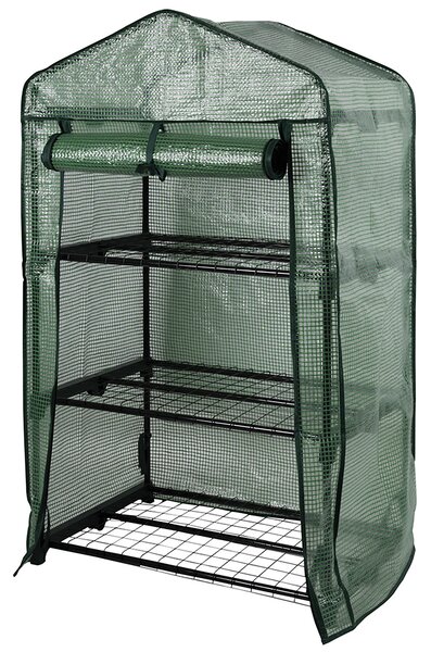 Serra da Balcone a 3 Ripiani 69x48x125 cm Telaio in Plastica e Struttura in Acciaio Verde