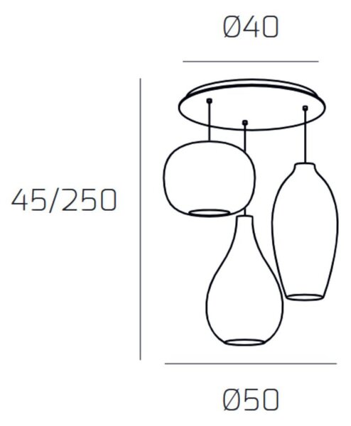 Lampadario moderno top light tide 1242x3+r40t3 e27 led metallo vetro pirex - Top Light