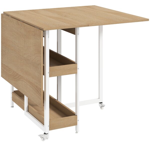 Tavolo Pieghevole 80-133x80x75 cm con Ruote Ribalte e Vani Aperti in Truciolato e Metallo Color Legno