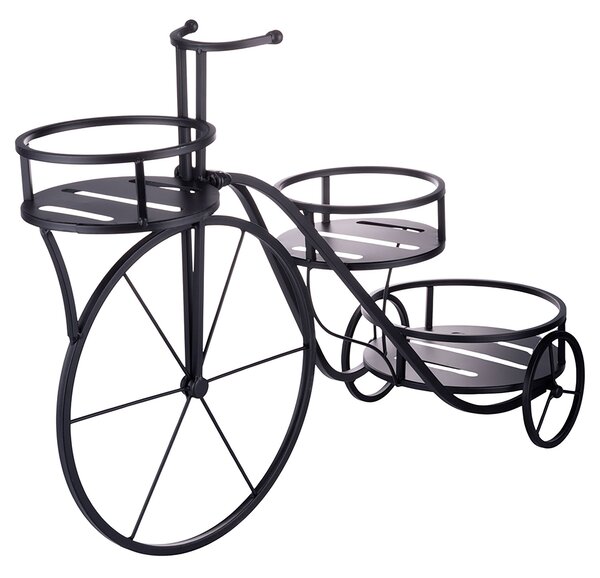Portavasi 3 Ripiani Design a Bicicletta 78x25x48 cm in Ferro Battuto Nero