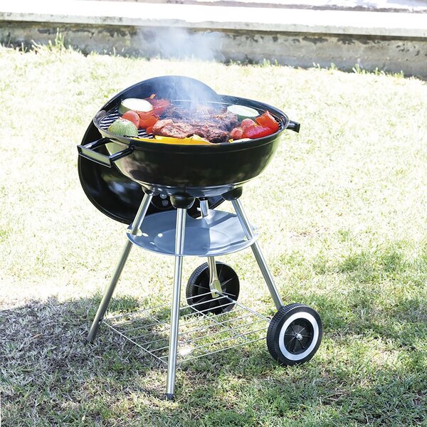 Barbecue a Carbone Carbonella 50x44,5x69 cm con Coperchio e Ruote Struttura in Acciaio Nero