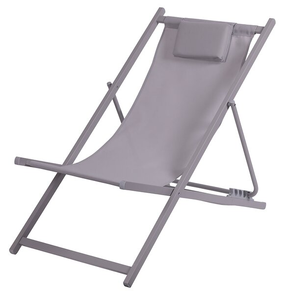 Sdraio Pieghevole Lido con Poggiatesta 94x60x92-81 cm in Poliestere e PVC Grigio Chiaro