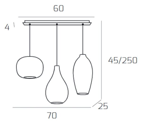 Lampadario moderno top light tide 1242x3+r60x4r3 e27 led metallo vetro pirex - Top Light