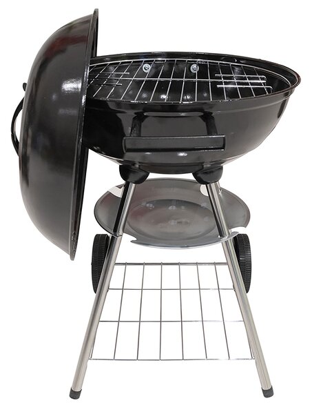 Barbecue a Carbone Carbonella 50x44,5x69 cm con Coperchio e Ruote Struttura in Acciaio Nero