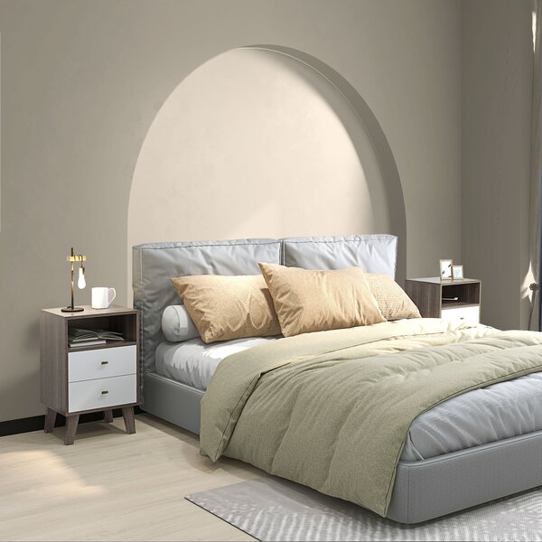 HOMCOM Set di 2 Comodini Moderni per Camera da Letto con 2 Cassetti e Vano Aperto, 40x34x64cm, Grigio