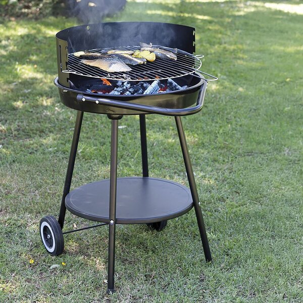 Barbecue a Carbone Carbonella Rotondo Ø51x84,5 cm con Vassoio in Acciaio al Carbonio Nero