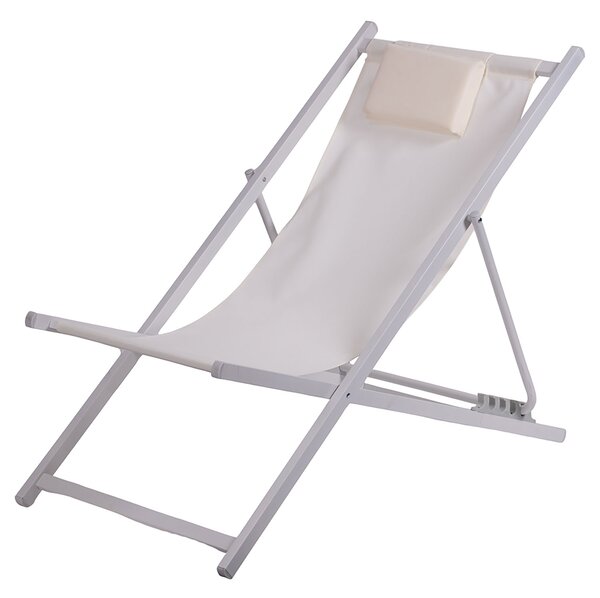Sdraio Pieghevole Lido con Poggiatesta 94x60x92-81 cm in Poliestere e PVC Avorio