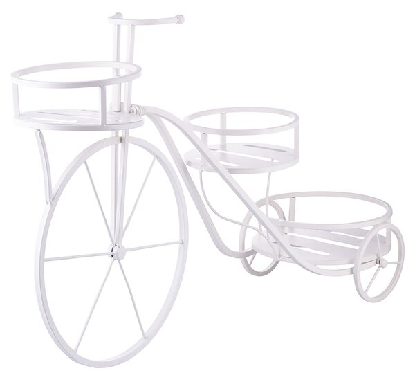 Portavasi 3 Ripiani Design a Bicicletta 78x25x48 cm in Ferro Battuto Bianco