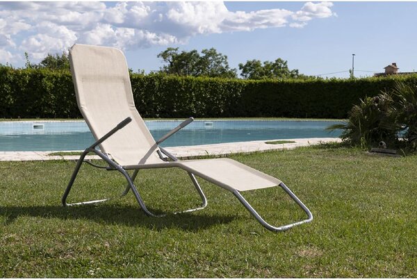 Lettino Sdraio a Dondolo 190x58x97 cm Struttura in Acciaio e Rivestimento in PVC e Poliestere Avorio Mélange