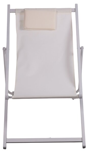 Sdraio Pieghevole Lido con Poggiatesta 94x60x92-81 cm in Poliestere e PVC Avorio