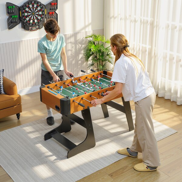Calcio Balilla Pieghevole 118x107,5x78 cm con Impugnature Antiscivolo 2 Palline e Segnapunti in MDF Marrone